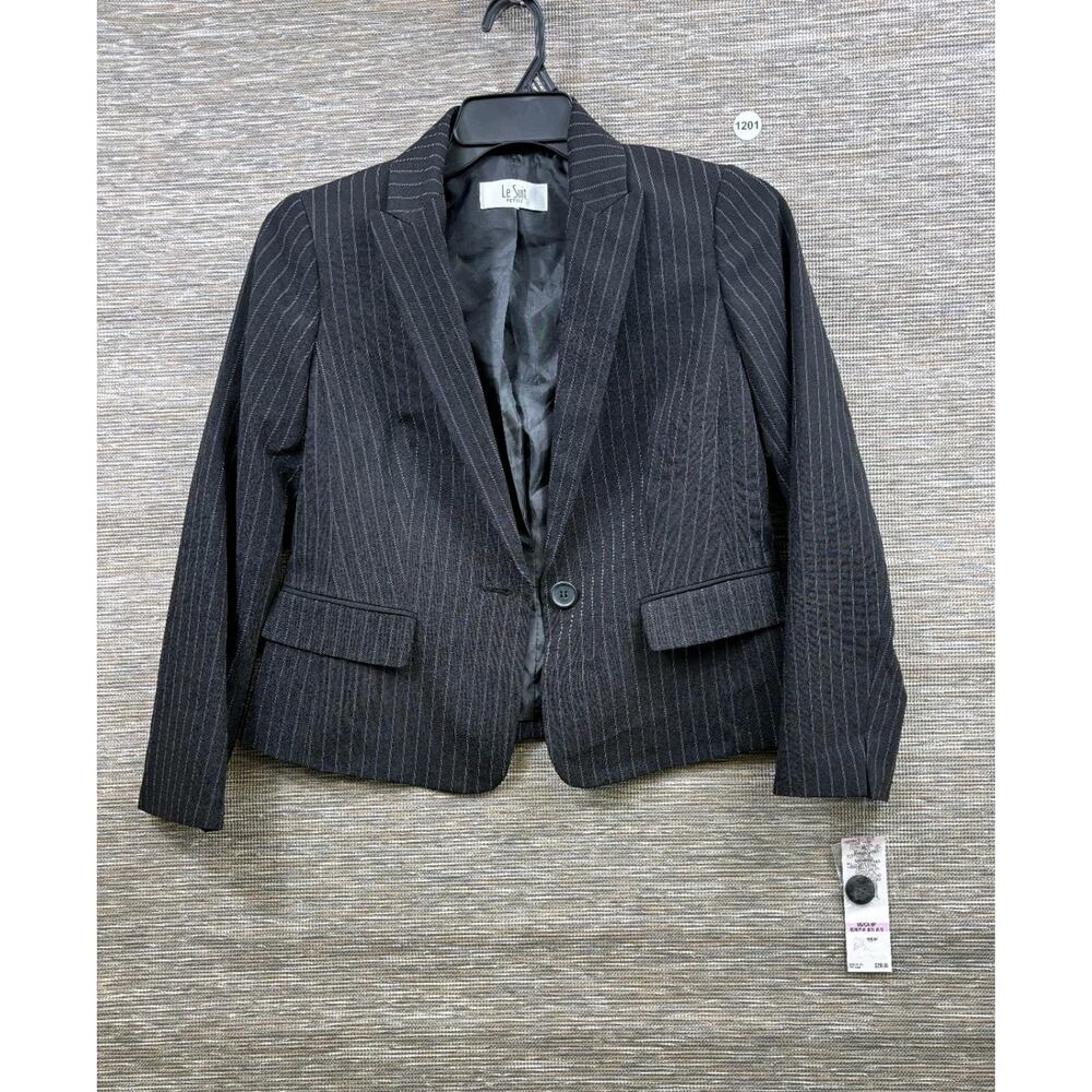 Le Suit Blazer Jacket Womens 6P Striped Black One Button Lined Business Casual